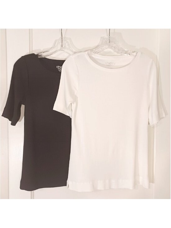 Chico's Tops - 2 Chico's Pima Cotton Elbow Sleeve Tees Solid White Solid Black